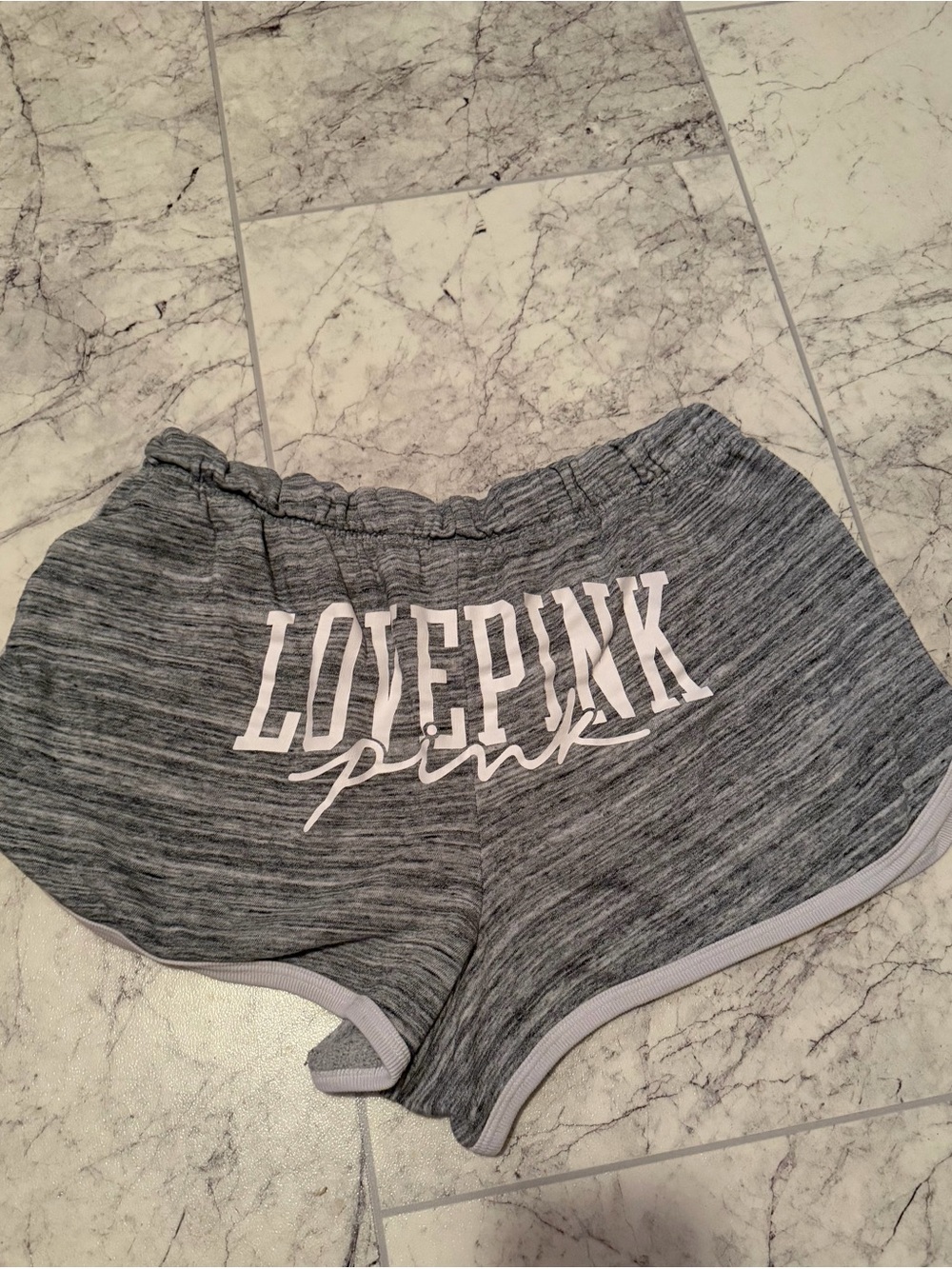 PINK Victoria's Secret Heather Gray 'Love Pink' Athletic Shorts